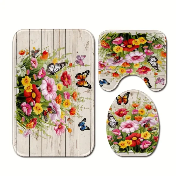 3pcs/set Flowers Grass And Wood Grain Printed Floor Mat