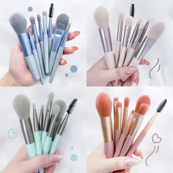 8pcs Portable Mini Makeup Brush Set with Storage Bag - Image 3