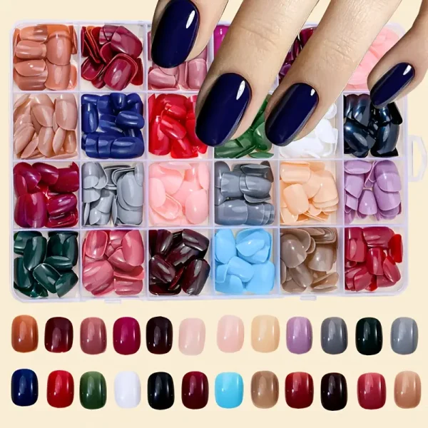 576pcs Solid Color Round Square Press on Nails