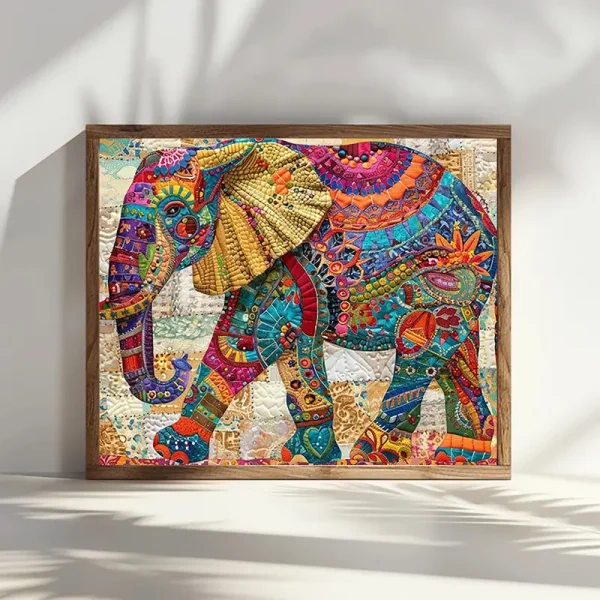 Colorful Patchwork Elephant Canvas Painting