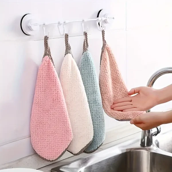 3pcs Hanging Coral Fleece Hand Towels