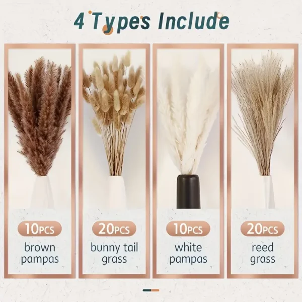 60pcs Boho Chic Artificial Pampas Grass Bouquet