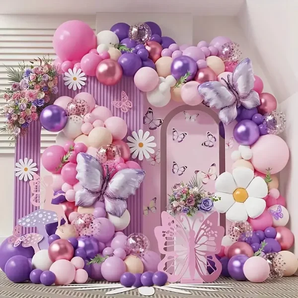 50pcs Macaron Pink Purple Metallic and Confetti Balloon Set