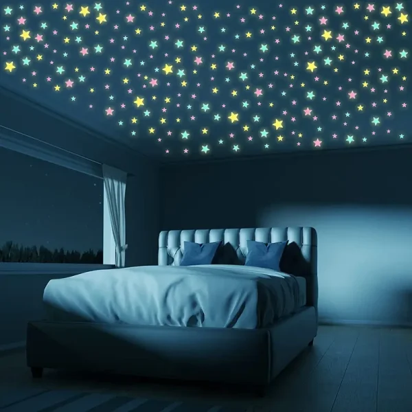 100pcs Glam Bohemian Reusable Glow-in-the-Dark Star Stickers