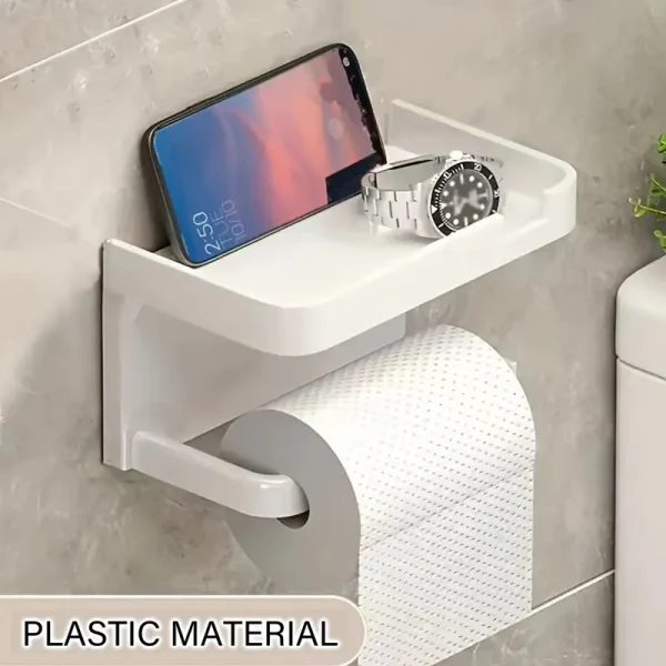 Modern White Toilet Paper Holder with Phone Shelf