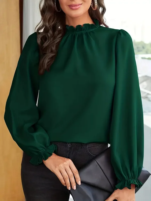 Solid Ruffle Trim Blouse