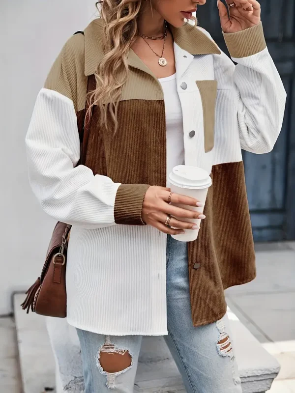 Color Block Long Sleeve Lapel Shirt