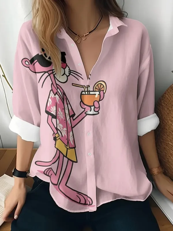 Women'S Pink Panther Graphic Button-Up Shirt