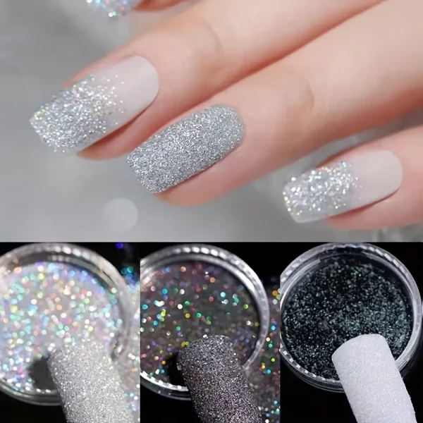 3pcs Holographic Nail Glitter Powder Set