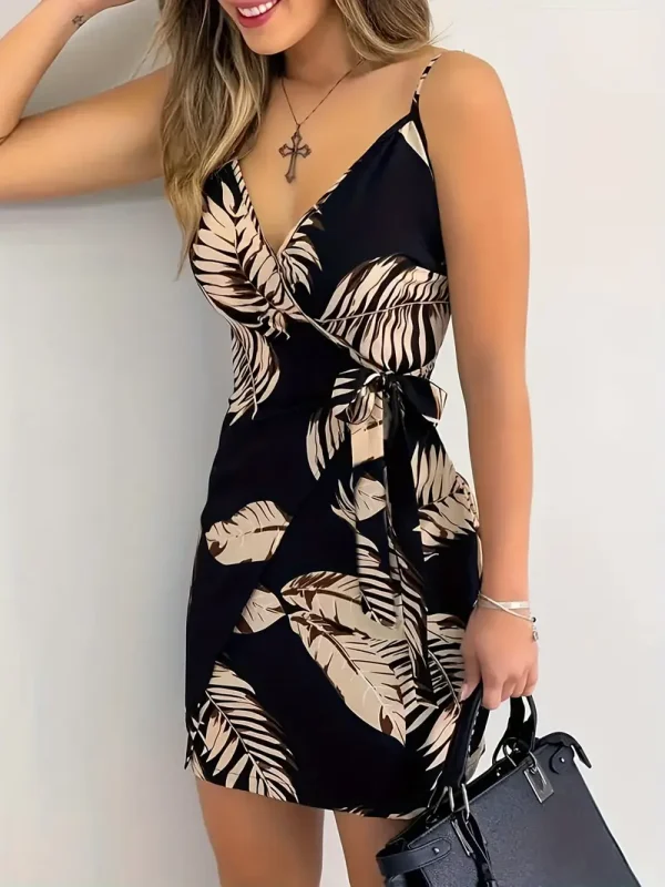 Women'S V-Neck Floral Print Mini Dress