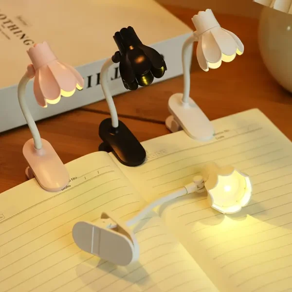 1pc Led Book Clip Lamp, Petal Light-emitting Desk Lamp