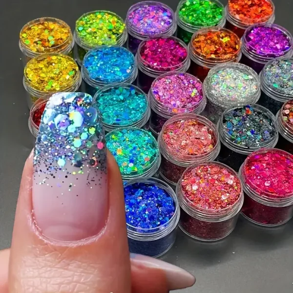 25 Jars/set Iridescent Nail Art Glitter Sequins Set