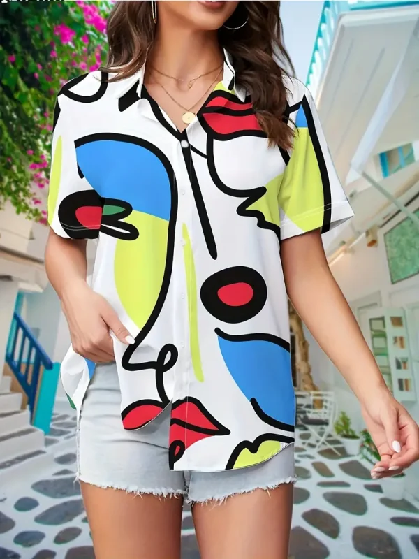 Women's Casual Geometric Print Button-Up Shirt