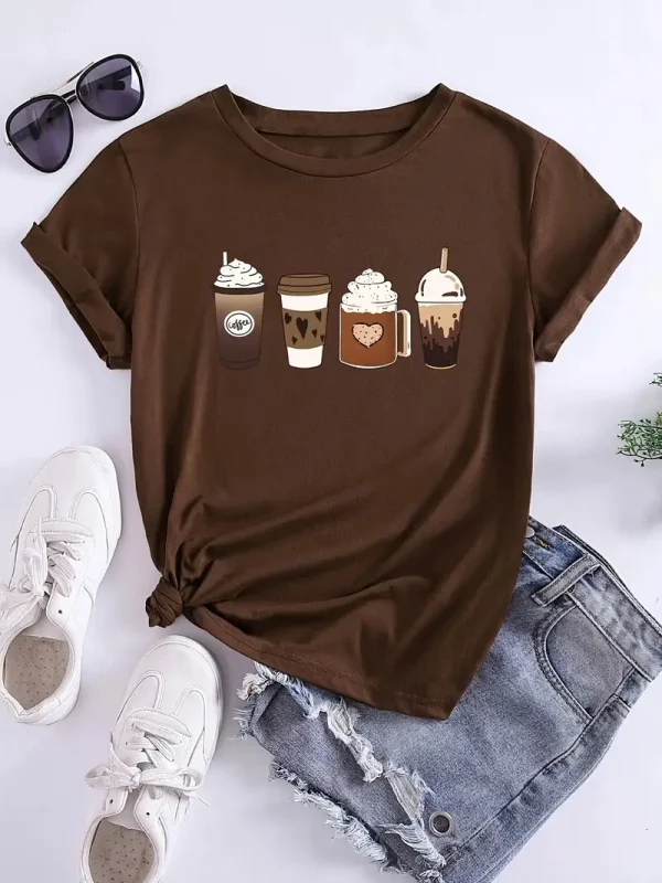 Women's Y2K-Inspired Coffee Print T-Shirt