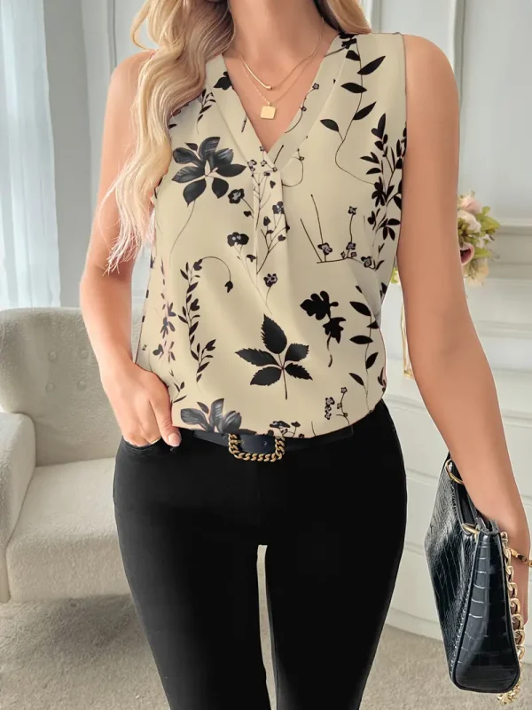 Elegant Women's V-Neck Blouse with Floral Print