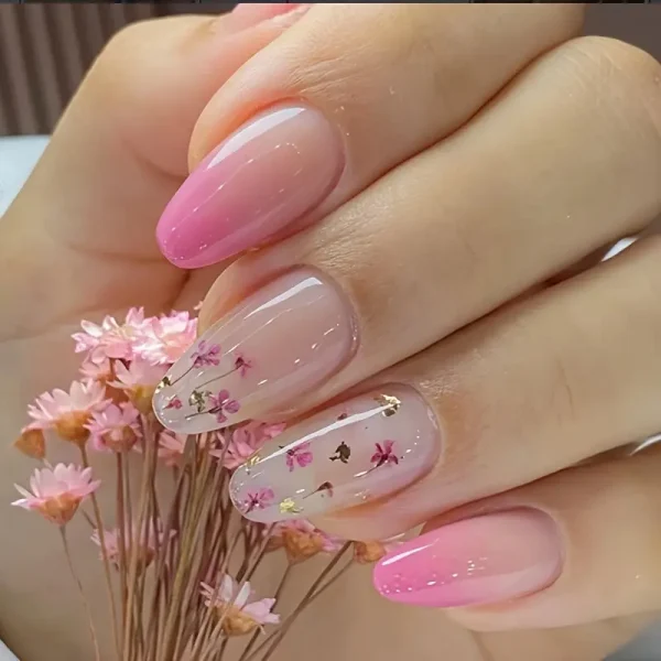 24pcs Pink Almond Shaped Press On Nails Set