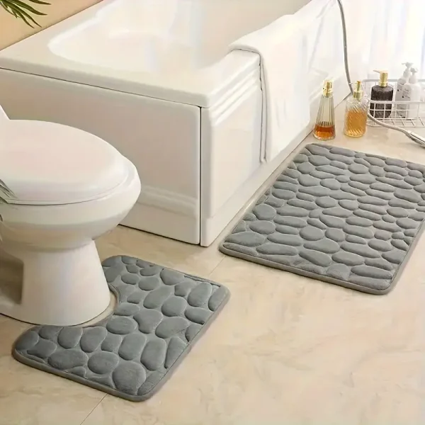 Two-piece set of pebble memory non-slip absorbent bathroom mat