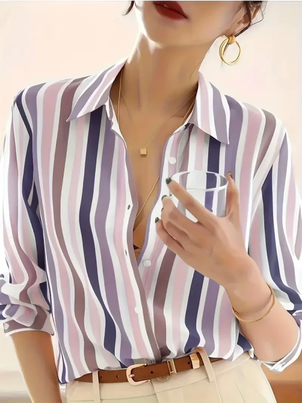 Women'S Casual Striped Print Button