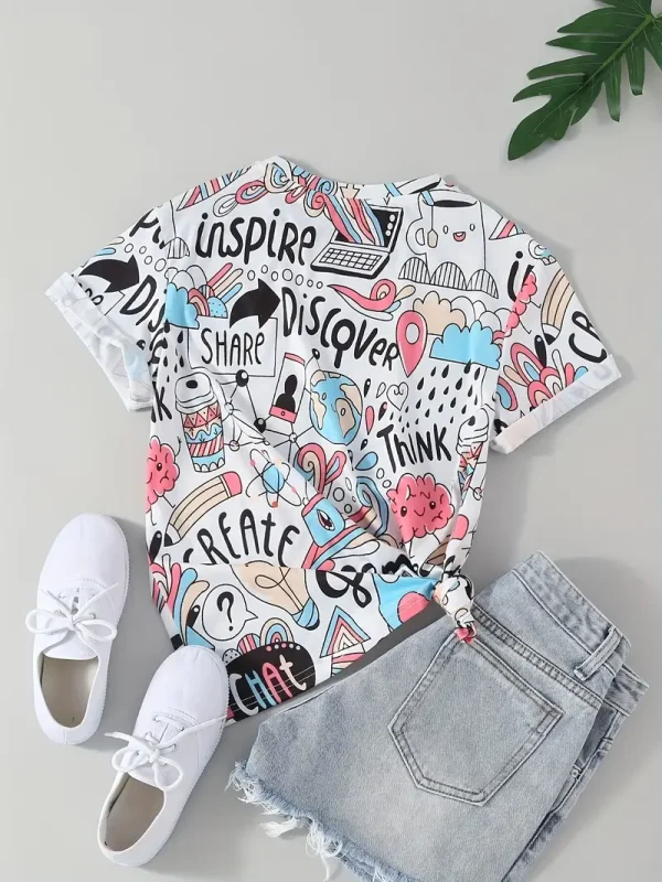 Women's Lightweight Cartoon Print T-Shirt