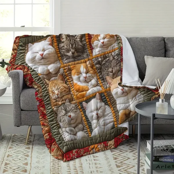 Bohemian Style Cat-Themed Flannel Blanket