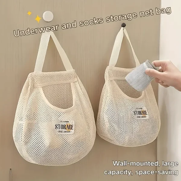 1pc Wall-Mounted Sock Storage Net Bag