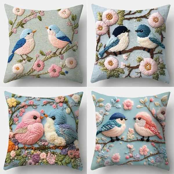 4pcs Art Nouveau Flower and Bird Pattern Pillowcase Set