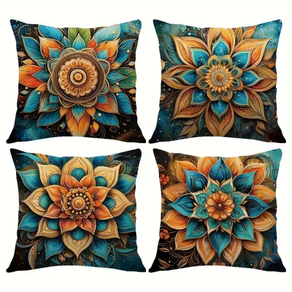 4-Pack Traditional-Style Mandala Throw Pillow Covers