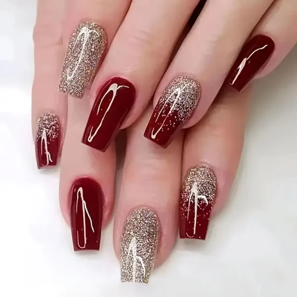 24pcs Luxury Burgundy Ballet Press-On Nails Set