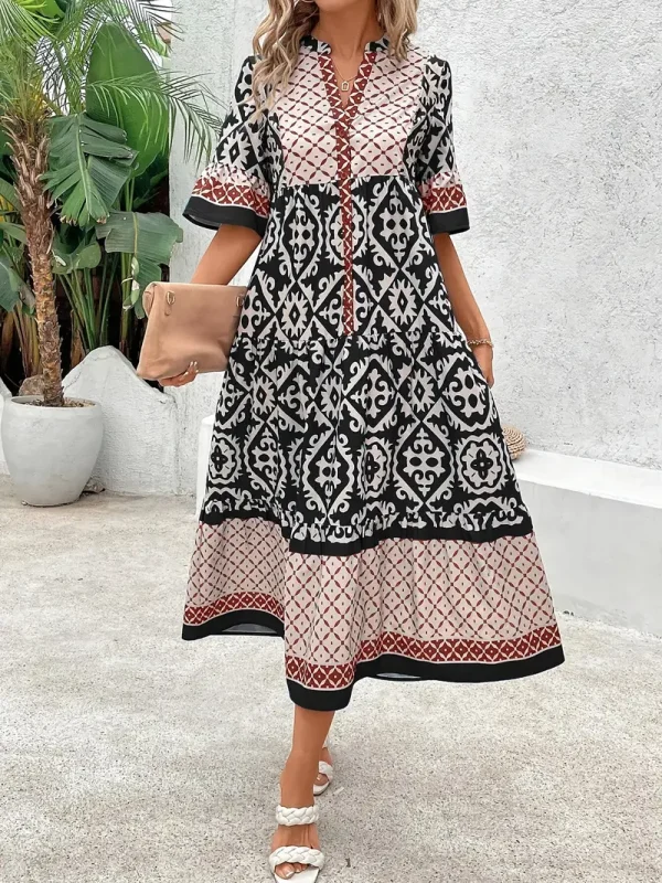 Elegant Floral Print V-Neck Dress