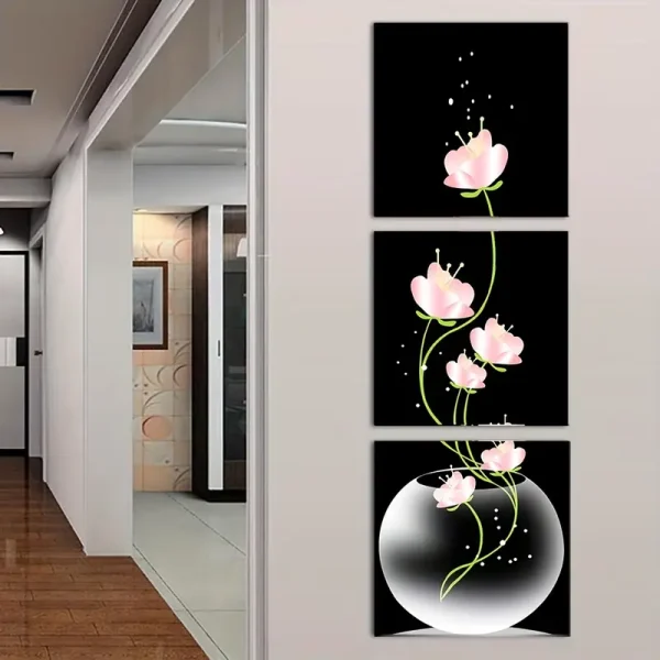 3pcs Pink Flower Square Canvas Prints Painting Wall Art