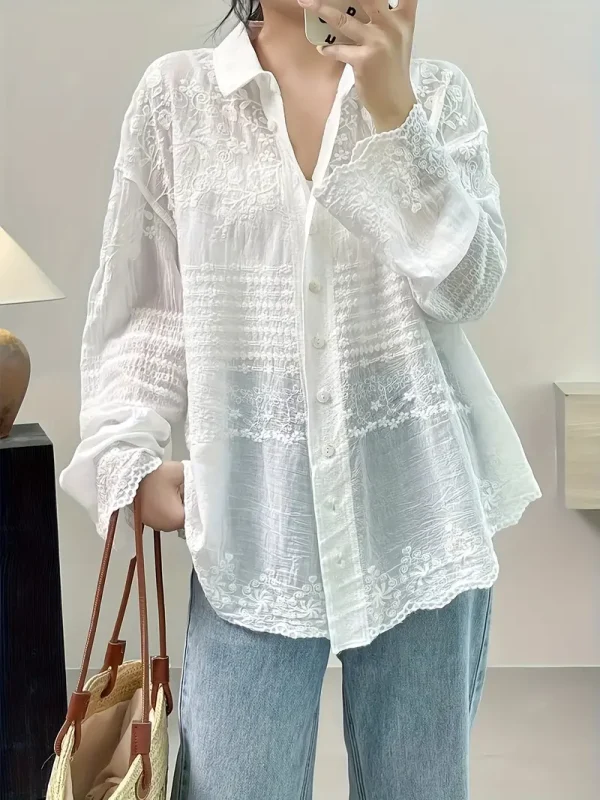 Inspired Long Sleeve Crochet Blouse for Women