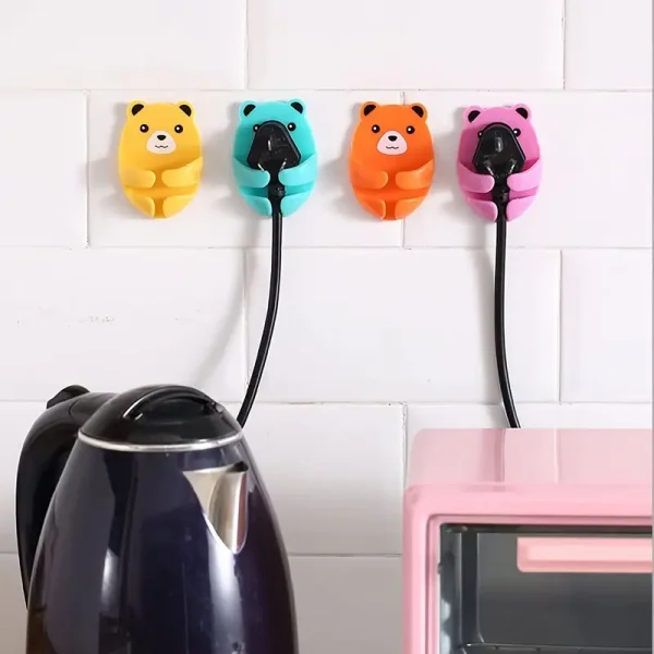 4-Pack Cartoon Bear Wall-Mounted Power Strip Holder