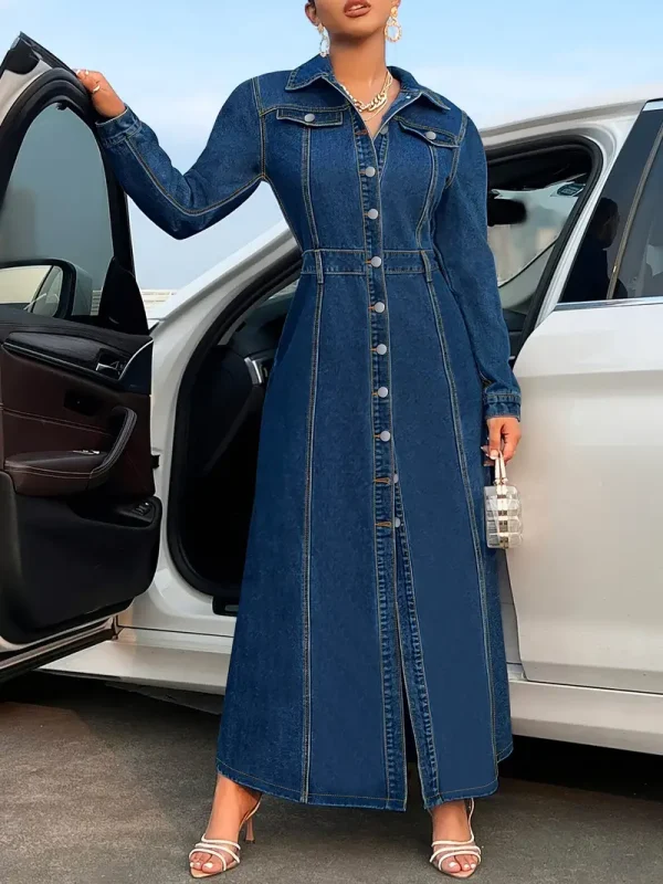 Elegant Long Sleeve Denim Midi Dress for Women