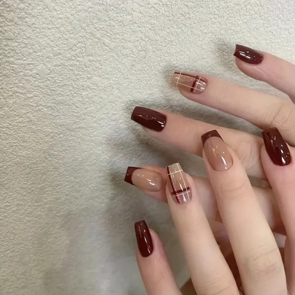 24pcs Elegant Burgundy French Press-On Nails