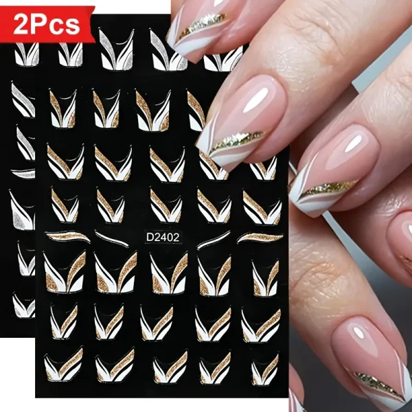 2pcs Silvery Glitter Stripe Nail Art Stickers