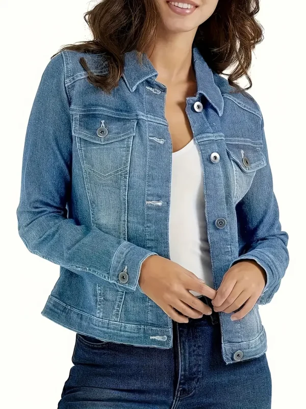 Women's Slim-Fit Vintage Washed Blue Denim Jacket