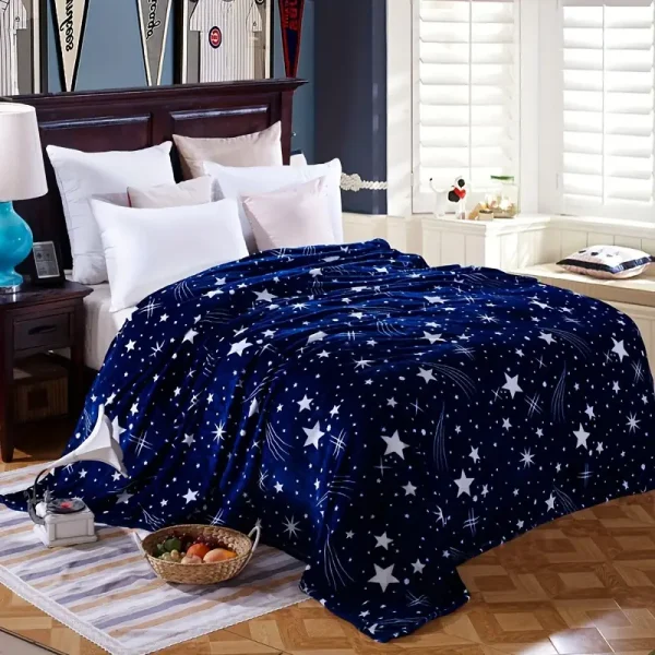 Contemporary Blue Star Pattern Coral Fleece Throw Blanket