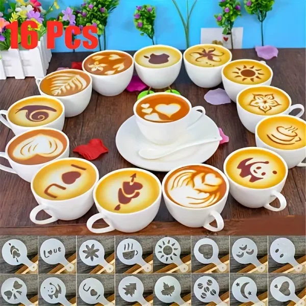 16pcs Coffee Art Stencils Set