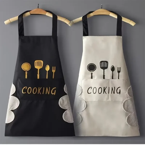 Stylish Black and White PVC Aprons with Cooking Utensils Design