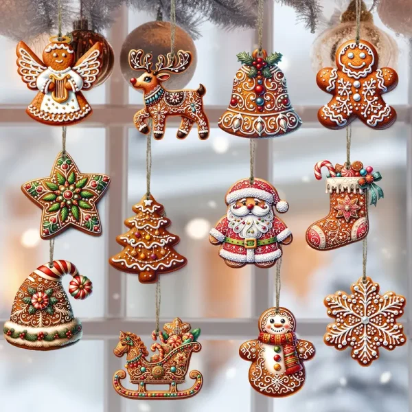 12pcs Vintage Wooden Christmas Ornaments Set