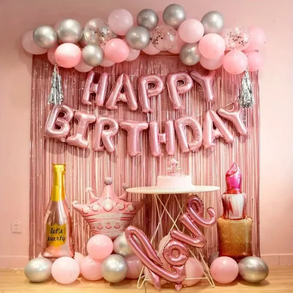 67pcs, ladies' pink birthday decoration