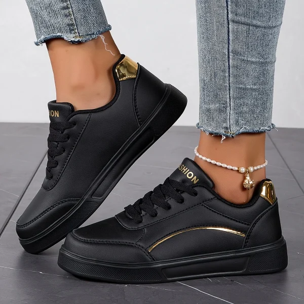 Women'S Stylish White Sneakers with Golden Accents - Image 3