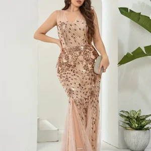 Elegant Beige Netted Dress