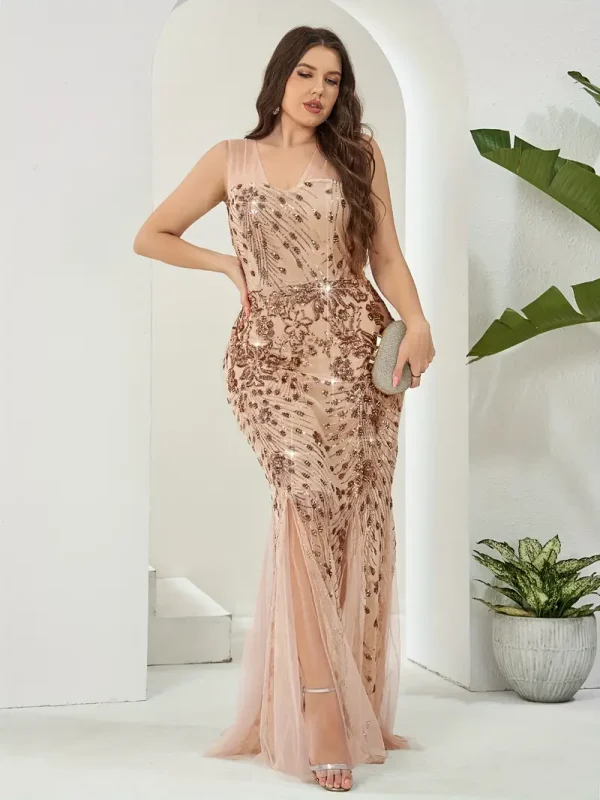 Elegant Beige Netted Dress
