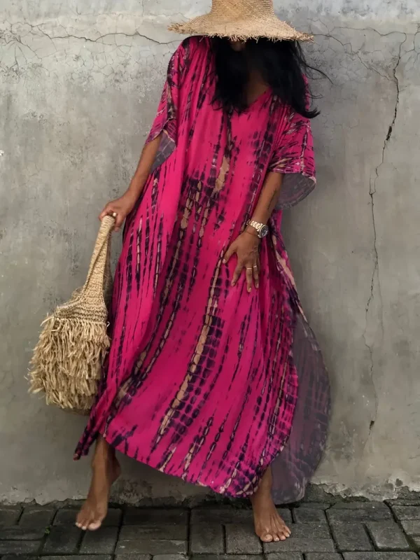 Plus Size All Over Pattern Slit Kaftan Dress
