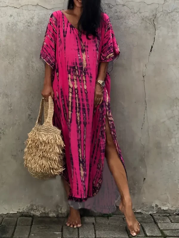 Plus Size All Over Pattern Slit Kaftan Dress - Image 2
