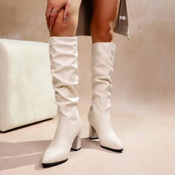 Women's Chunky Heel Pointed Toe Knee-High Boots