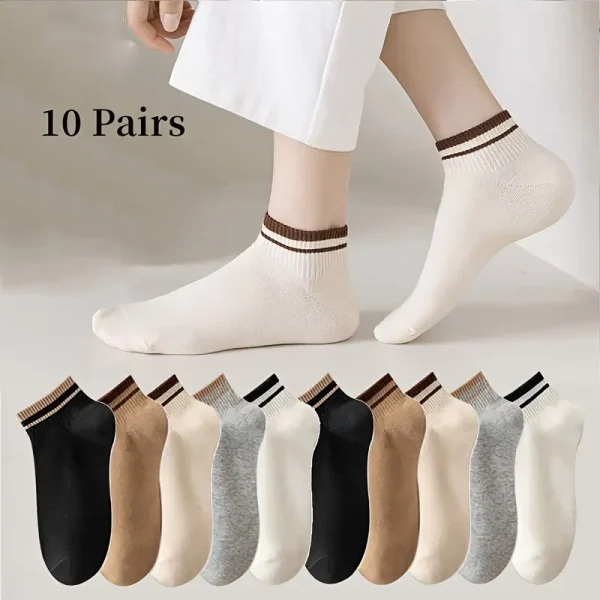 10 Pairs Striped Ankle Socks
