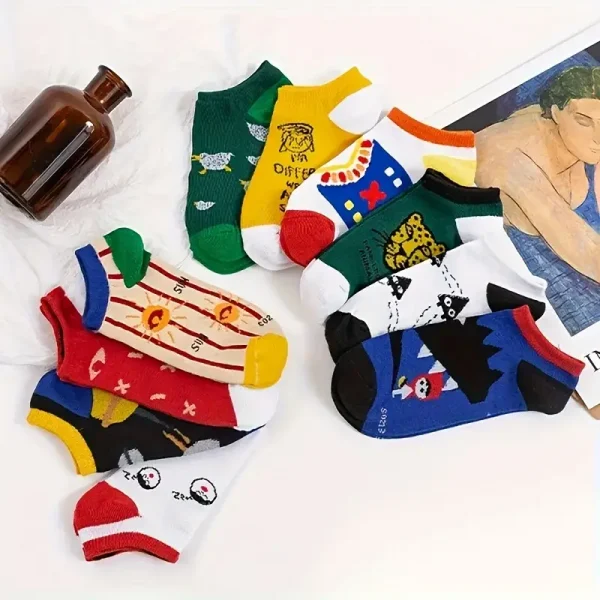 10 Pairs Women'S Cartoon Print Ankle Socks
