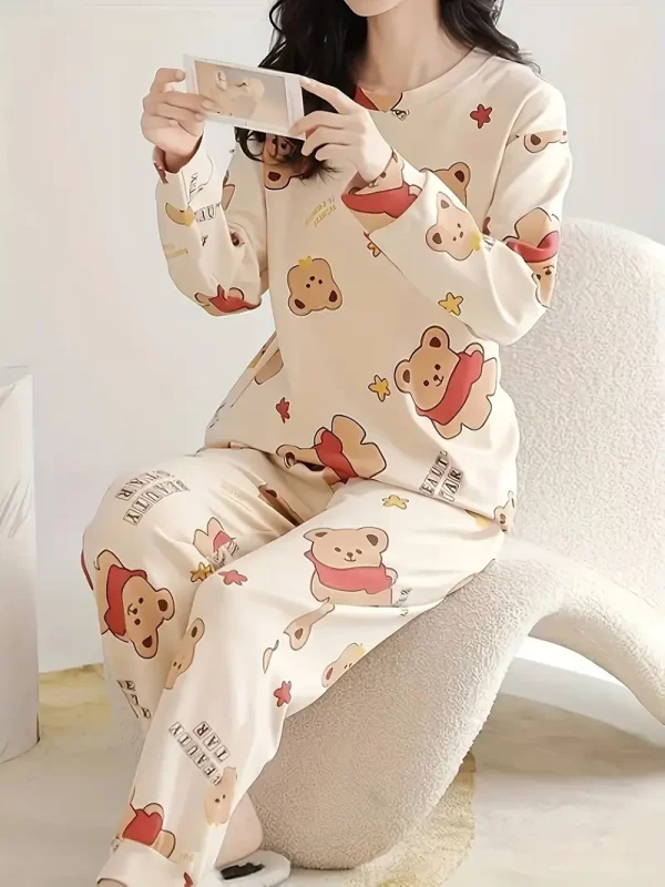 Adorable Bear and Letter Print Pajama Set